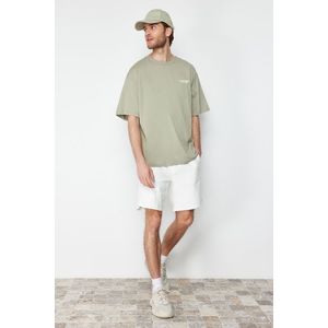 Trendyol Mint Oversize/Wide-Fit Text Printed Short Sleeve 100% Cotton T-Shirt obraz