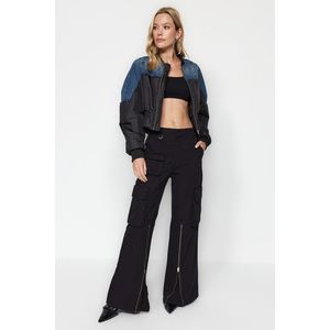 Trendyol Black Zipper Detail High Waist Wide Leg Jeans with Cargo Pocket obraz