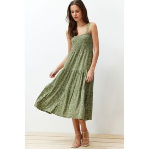 Trendyol Green Gimped Printed Skater/Waist Open Elastic Knitted Midi Dress obraz