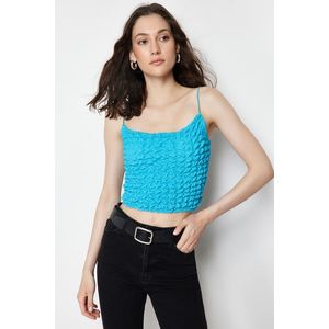 Trendyol Turquoise Textured Strap Crop Flexible Knitted Undershirt obraz
