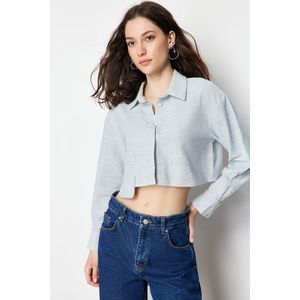 Trendyol Ecru Striped Asymmetrical Pocket Crop Cotton Woven Shirt obraz