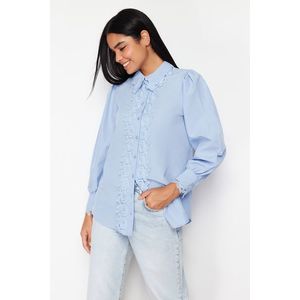 Trendyol Blue Lace Embroidery Detailed Cotton Woven Shirt obraz