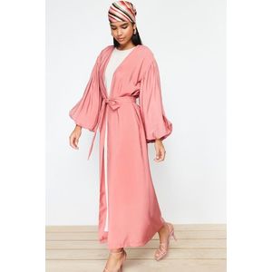 Trendyol Pale Pink Belted Long Woven Cap & Abaya & Abaya obraz