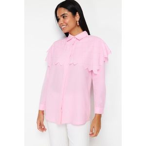 Trendyol Light Pink Big Collar Cotton Woven Shirt obraz