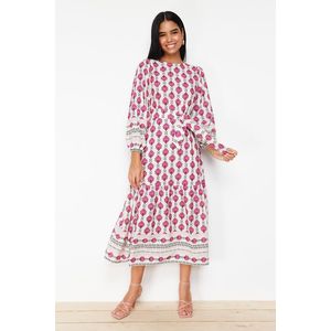 Trendyol Fuchsia Ethnic Patterned Linen Look Woven Dress obraz