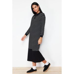 Trendyol Black Striped Polo Neck Knitted Dress obraz