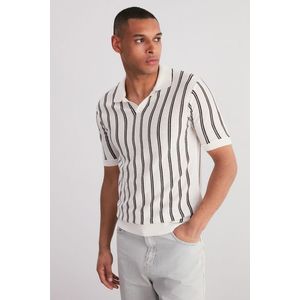 Trendyol Ecru Regular Fit Striped Openwork Loose Pat Limited Edition Knitwear Polo Neck T-Shirt obraz
