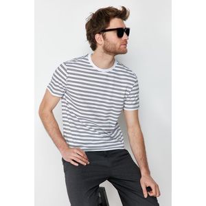 Trendyol White Regular/Regular Fit Striped 100% Cotton T-Shirt obraz