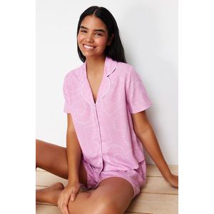 Trendyol Pink Heart Piping Detailed Viscose Woven Pajamas Set obraz