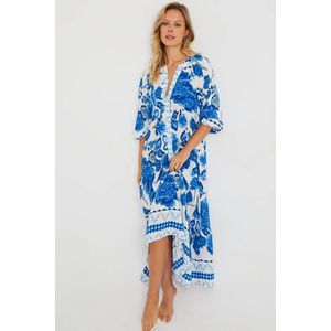 Cool & Sexy Women's Patterned Loose Maxi Dress Blue Q981 obraz