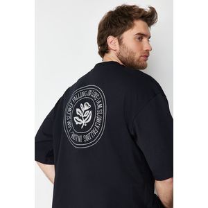 Trendyol Black Oversize Embroidered 100% Cotton T-Shirt obraz