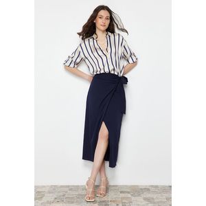 Trendyol Navy Blue Double Breasted Tie Detail Maxi Length Woven Skirt obraz