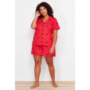 Trendyol Curve Red Heart Pattern Knitted Pajamas Set obraz