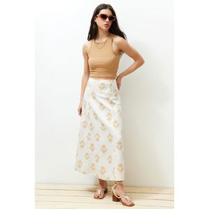 Trendyol Ecru Floral Pattern A-Line Midi Length Woven Linen Blended Skirt obraz
