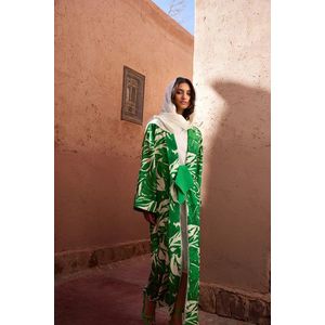 Trendyol zelené tropické vzorované dlouhé tkané kimono a kaftan obraz