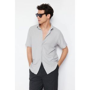 Trendyol Gray Regular Fit Short Sleeve Summer Textured Knitted Shirt obraz