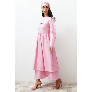 Trendyol Pink Front Detailed Plain Woven Dress obraz
