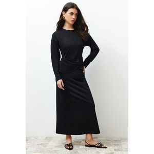 Trendyol Black Waist Detailed Plain Knitted Dress obraz