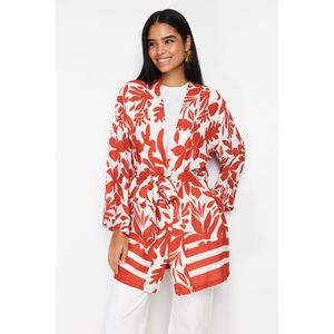 Trendyol Red Floral Patterned Tie Detailed Pocket Kimono & Kaftan obraz