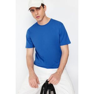 Trendyol Blue Basic 100% Cotton Regular/Regular Fit Crew Neck T-Shirt obraz