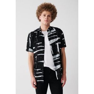 Avva Men's Black Buttoned Collar Soft Touch Abstract Patterned Regular Fit Shirt obraz