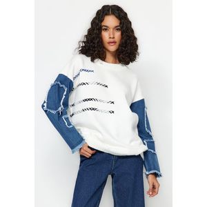 Trendyol Ecru Denim Sleeve Detailed Knitwear Sweater obraz