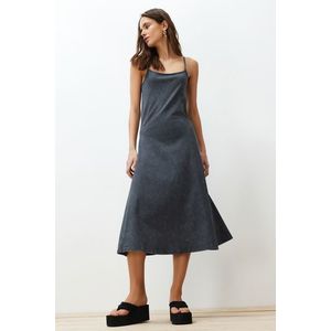 Trendyol Anthracite 100% Cotton Antique/Pale Effect Cotton Strap Knitted Midi Dress obraz