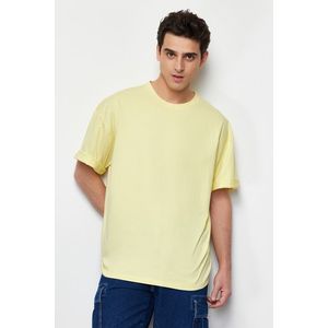 Trendyol Yellow Oversize/Wide-Fit Basic 100% Cotton T-Shirt obraz