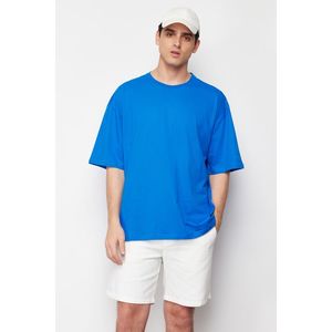 Trendyol Blue Oversize/Wide-Fit Basic 100% Cotton T-Shirt obraz