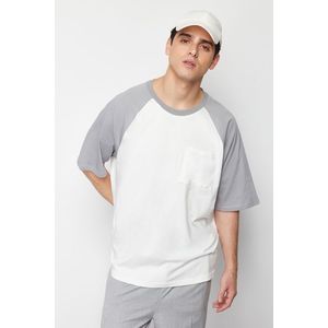 Trendyol Gray Oversize Pocket Color Block 100% Cotton T-Shirt obraz