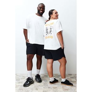 Trendyol Plus Size Ecru Unisex Oversize 100% Cotton Oriental Printed Embroidered Couple T-Shirt obraz
