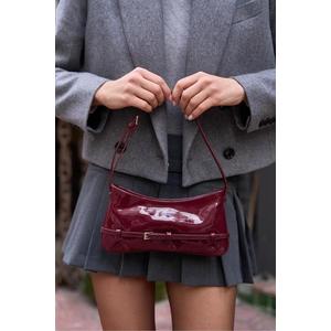 Madamra Burgundy Patent Leather Women's Patent Leather Baguette Bag obraz