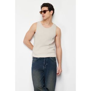 Trendyol Beige Slim/Tailored Ribbed Basic Sleeveless T-Shirt/Athlete obraz