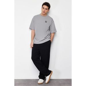 Trendyol Gray Oversize Compass Label 100% Cotton T-Shirt obraz
