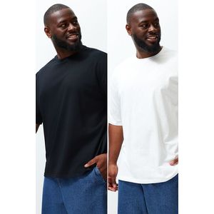 Trendyol Plus Size Černá-Ecru Oversize 2-Balení Základní 100% Bavlněné Pohodlné Tričko obraz