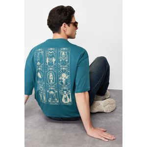 Trendyol Emerald Green Oversize/Wide-Fit 100% Cotton Tarot Printed T-Shirt obraz