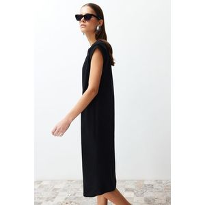 Trendyol Black Plain T-shirt Dress 100% Cotton Moon Sleeve Shift/Comfortable Cut Midi Midi Dress obraz