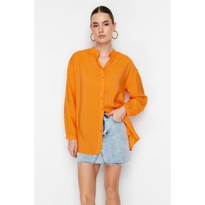 Trendyol Orange Stand Collar Oversize Wide Fit Woven Shirt obraz