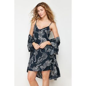 Trendyol Anthracite Animal Patterned Rope Strap Viscose Woven Nightgown obraz