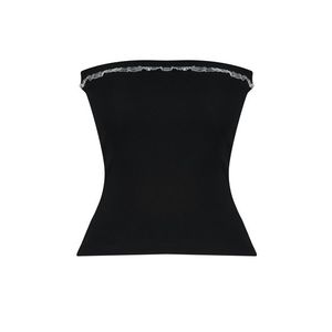 Trendyol Black Ribbed Strapless Collar Woven Garnished Fitted Cotton Flexible Crop Knitted Blouse obraz