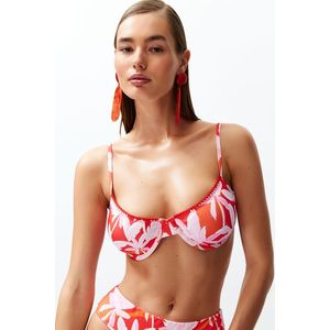 Trendyol Tropical Patterned Balcony Embroidered Bikini Top obraz