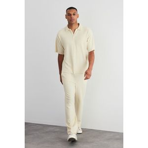 Trendyol Limited Edition Ecru Oversize/Wide Fit Anti-Wrinkle Ottoman Polo Neck T-Shirt obraz