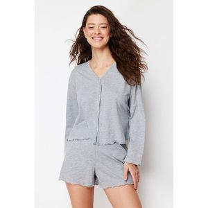Trendyol Gray Melange 100% Cotton Tshirt-Shorts Knitted Pajamas Set obraz