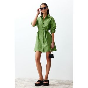 Trendyol Green Belted Fabric Textured Mini Woven Shirt Dress obraz