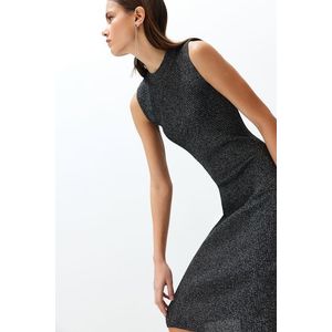 Trendyol Black Maxi Knitwear Silvery Threaded Dress obraz