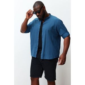 Trendyol Indigo Regular Fit Comfy Large Collar Basic Plus Size Shirt obraz