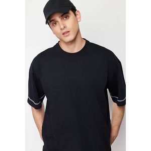 Trendyol Black Oversize Sleeves Stitch Detail 100% Cotton T-Shirt obraz