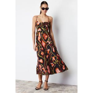 Trendyol Brown Floral Backless Maxi Woven Dress obraz
