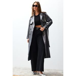 Trendyol Anthracite Oversize Wide Cut Belted Trench Coat obraz