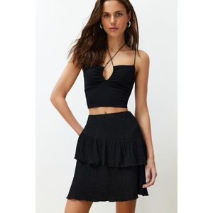 Trendyol Black Premium Textured Skirt Ruffled Mini Flexible Skirt obraz